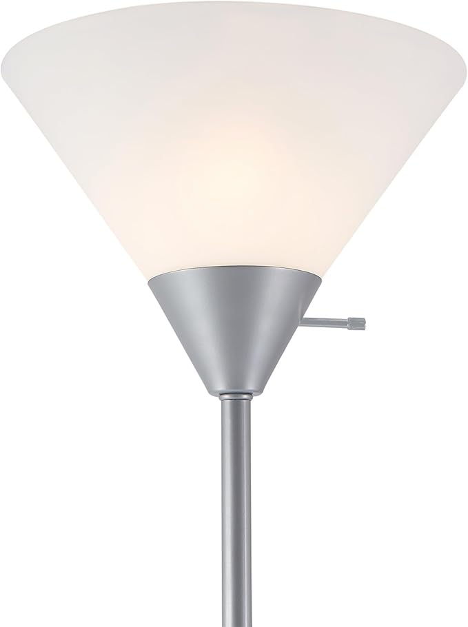Globe Electric 677150 Elliott 72" Floor Lamp, Silver, White Plastic Shade, On/Off Rotary Switch on Shade, Standing, Living Room Decor, Bedroom, Tall, Corner Light