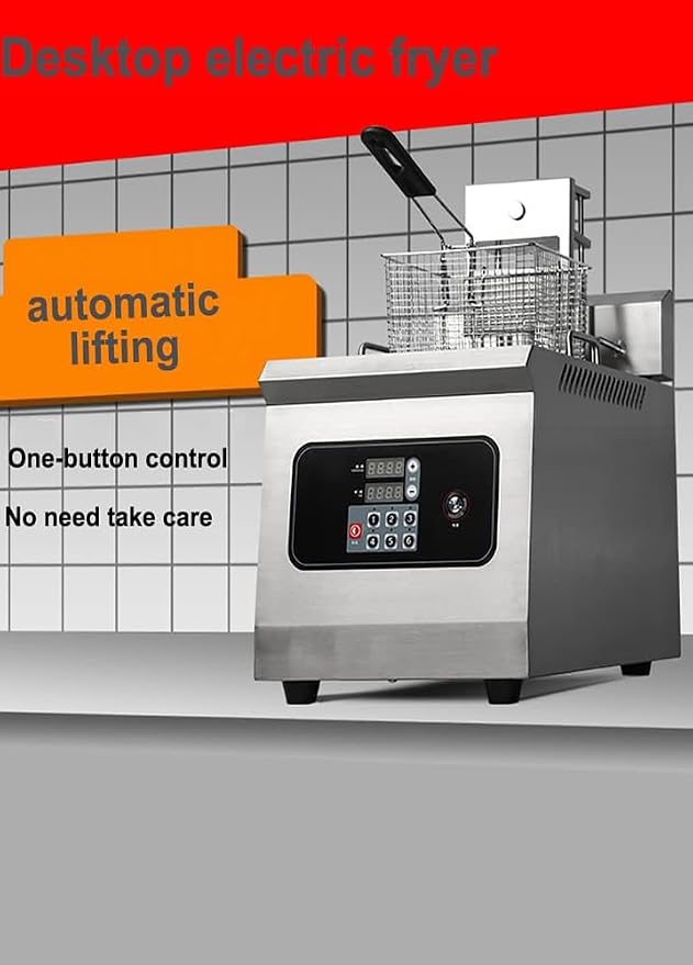 Automatic Lifting deep Fryer, Electric Commercial Counter-top Deep Fryer Tank, French Fries Frying Machine, Professional Timable deep Fryer, Intelligent Operation pa,Single 3500w