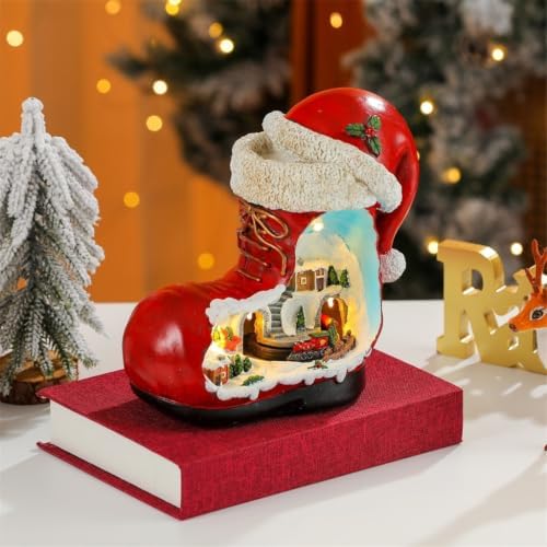 Christmas Indoor Accent with Lighted Village in Red Boot Form