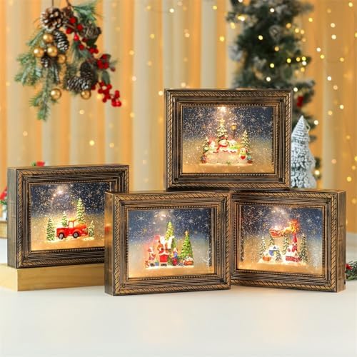 Rotating Illuminated Holiday Adornment Box Feature Customizable Picture Display and Gentle Snowfalls Effect