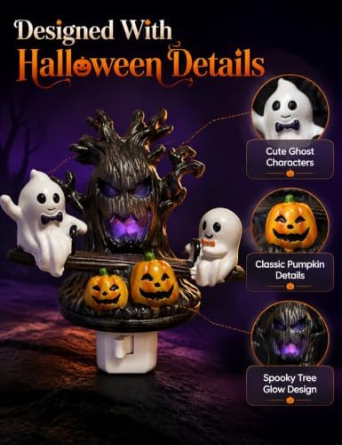 Halloween Spooky Tree Ghost Night Light LED Purple Glow Nightlight