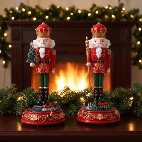 2pcs Christmas Nutcracker Figurine Ornament , Musical Rotating Plastic