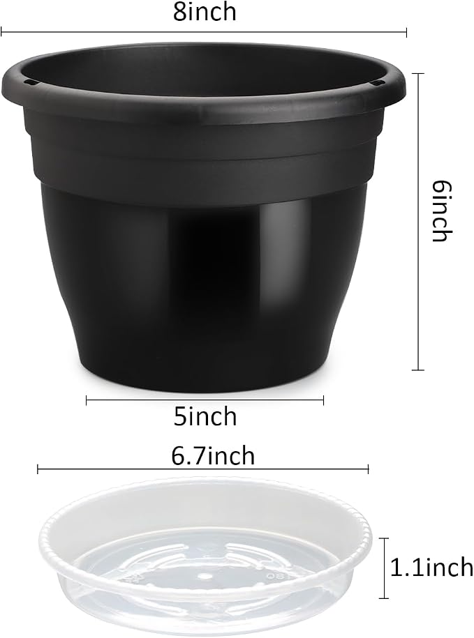 RooTrimmer 8 Inch Nursery Pots Set of 10 with Drainage Holes and Saucers,Plant Pots for Indoor Outdoor Plants,Orchid Pots for Repotting Flowers Herbs Succulents(Black)