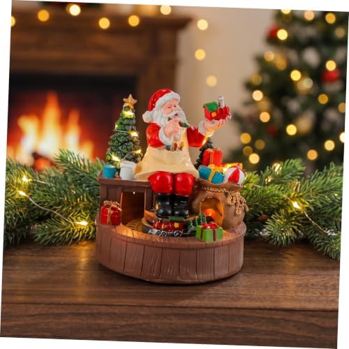 Rotating Christmas Music Box with Santa Figurine and Train Ornament, Resin Battery Operated Holiday Decor with Warm LED Lights, for Christmas Family Gatherings and Window Displays