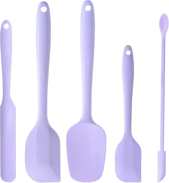 5 Piece Purple Silicone Spatula Set, Heat Resistant Rubber Spatulas Set, Silicone Kitchen Utensils Set Dishwasher Safe for Nonstick Cookware