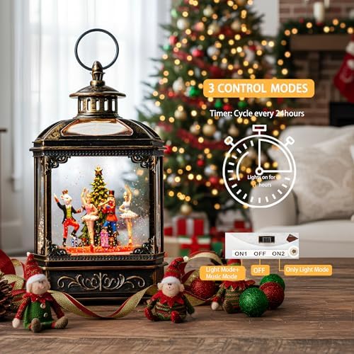 Christmas Snow Globe Lantern Lighted Nutcracker Ballet Stage Scene Musical Snow Water Lantern Swirling Glittering Home Decoration and Gift, Battery Operated or USB Powered