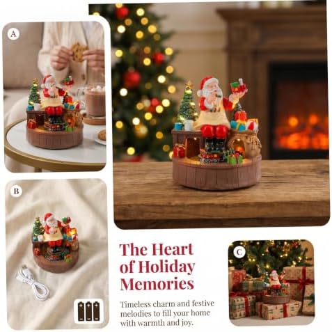 GANAZONO Christmas Musical Box Santa Figurine Resin LED Warm Light Rotating