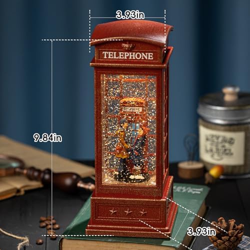 Telephone Booth Christmas Snow Globes with Lovers, 10 Songs Music Box