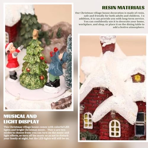 Lighted Christmas Village with Music, Rotating Figurines House 6.3x5.5x4.1 Tabletop Decor