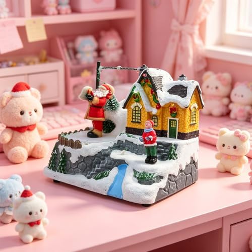 Levemolo Christmas Musical Decoration Rotating Resin Snow House Ornament