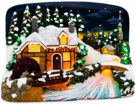 Lighted Christmas Village House with Sawmill – LED Fiber Optic Christmas Village Building – Color Changing Lights, Rotating Water Wheel, Holiday Tabletop Christmas Decoration – 11"W x 8"H x 7"D