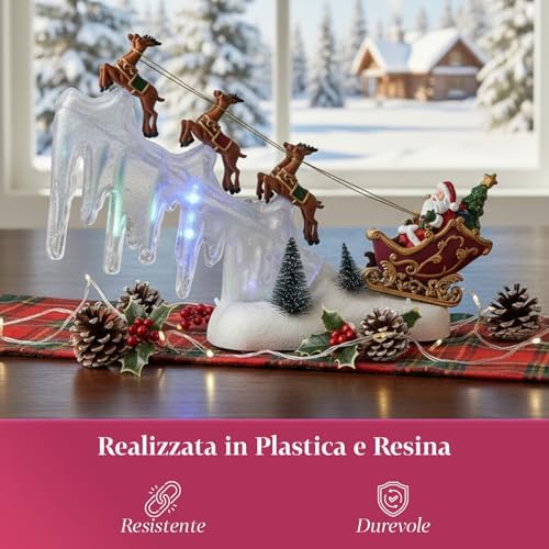 Christmas Carousel with LED Lights and Moving Music W29 x D6 x H29 cm for Christmas Decorations for Home and Christmas Villages, Battery Operated, Animated Characters Rotating Scene