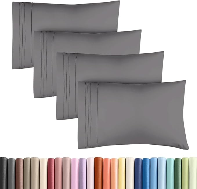 Standard Pillow Cases Set of 4 - Ultra Soft Hotel Quality Pillowcase Covers - Comfy Bedding for Women, Men, Kids & Teens - Machine Washable Pillow Protectors - 4 Piece Set - Standard Size Dark Grey