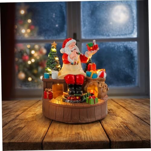 COHEALI Christmas Santa Music Box with Built-in Melody and Rotating Train Figurine, Resin Battery Operated LED Lighted Tabletop Holiday Decor for Indoor Christmas