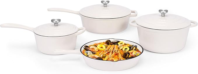 QuliMetal Nonstick Enameled Cast Iron Cookware Set, 4-Pcs Pots and Pans with Lids, Healthy Round Dutch Oven Pot for Sourdough Bread Baking, Oven Safe up to 500°F, Compatible with All Stovetops