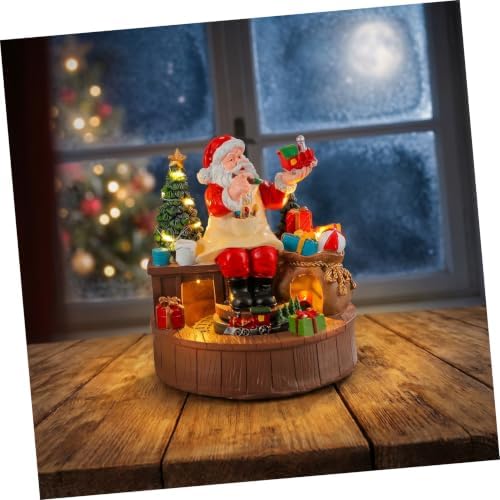 Santa Workshop Rotating Resin Music Box with LED Light up Ornament