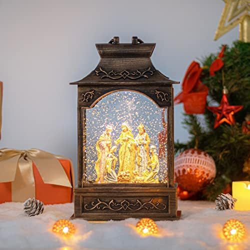 VCUTEKA Christmas Snow Globe Lantern, Jesus in Musical Lantern with USB or Battery Operated Lighted LED Water Glittering Music Playing for Christmas Home Decor Xmas Gift