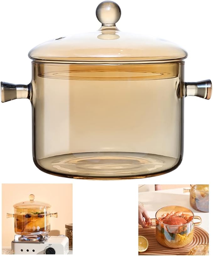 Glass Cooking Pot with Cover, Heat Resistant Glass Saucepan Cooking Pot and Pan with Lid, Glass Cookware Set Cooktop Safe for Pasta Noodle, Soup, Milk, Baby Food, Spaghetti(1.5L/50 OZ)