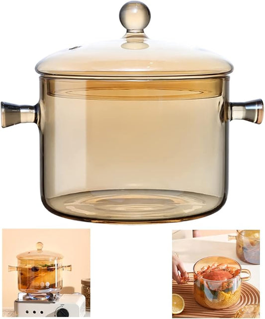 Glass Cooking Pot with Cover, Heat Resistant Glass Saucepan Cooking Pot and Pan with Lid, Glass Cookware Set Cooktop Safe for Pasta Noodle, Soup, Milk, Baby Food, Spaghetti(1.5L/50 OZ)