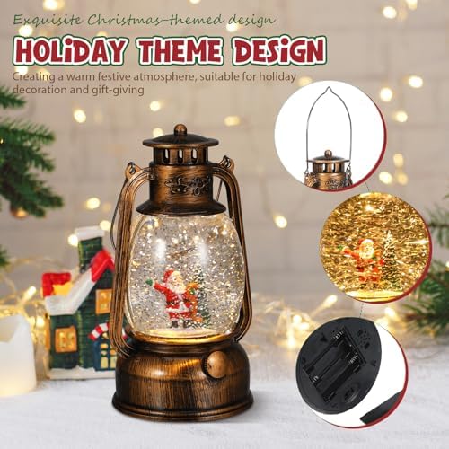 NUOBESTY Rotating Christmas Snow Globe Lantern with Music Glowing Santa LED Lighted Lantern for Festive Xmas Table Decoration USB and Battery Operated Holiday Music Box for Indoor Seasonal