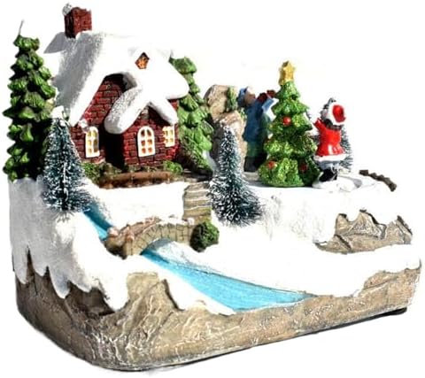 Lighted Christmas Village with Music, Rotating Figurines House 6.3x5.5x4.1 Tabletop Decor