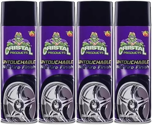 Cristal Products Untouchable TireShine Spray Spray 4PK – Long-Lasting Wet Tire Finish for Deep Gloss & Protection – Waterproof, No-Sling Formula, Easy Application Tire Shine & Cleaner (52 oz Total)