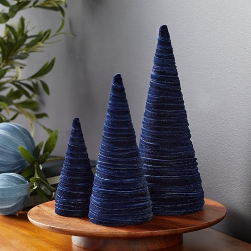 Navy Velvet Trees Set of 3, Elegant Mantel Décor, Handcrafted Holiday Entryway, Minimalist Gift for, Valentine Tabletop, Winter Decor (Navy)
