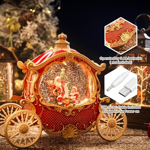 Carriage Christmas Snow Globes Santa Claus, Shatterproof 8 Songs Music Box