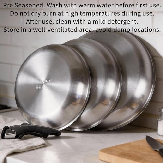 3-Piece Stainless Steel Frying Pan Set, 10”/11”/12.5”Stackable Kitchen Cookware Set with Detachable Handle, Oven Safe Cooking Pan, Suitable for All Stove