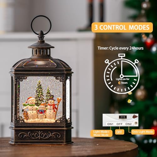 VISFLAIR Christmas Snow Globe Lantern Lighted Snowman Family Musical Water Globe with Swirling Glitter, Christmas Holiday Party Gifts and Decorations