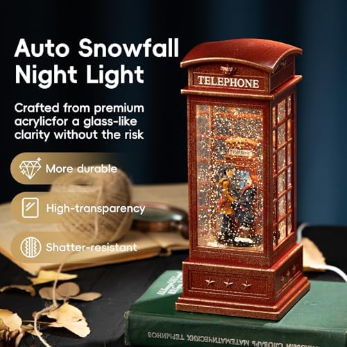 Telephone Booth Christmas Snow Globes with Lovers, 10 Songs Music Box