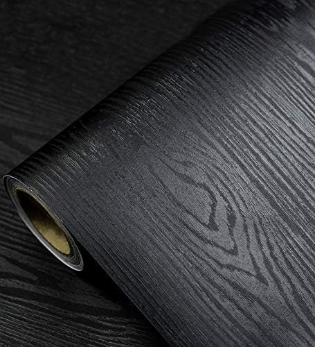 Black Wallpaper - Peel and Stick Wallpaper Wood – Black Wood Self-Adhesive & Removable Wall paper for Countertop Furniture Kitchen Wall, Countertop Contact Paper, Easy to Clean, 17.7” ×393” Vinyl