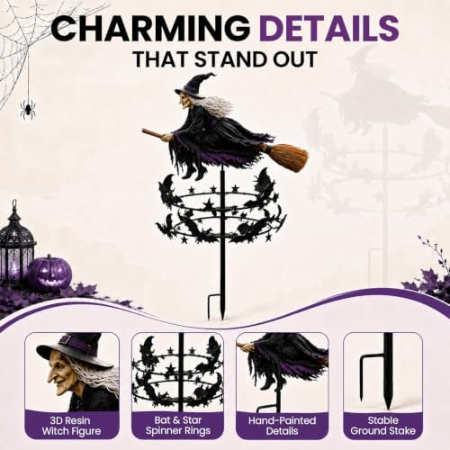 Wind Spinners Outdoor, Witchy Halloween Decorations, Kinetic Metal Spinner Stake for Garden, Lawn and Yard, Fall-Inspired Accent (3D/2PCS)
