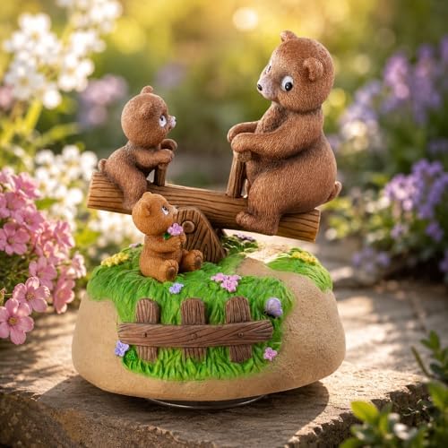 AIDLNS Bear's Sunshine Seesaw - Handcrafted Resin Bear Music Box with Rotating Base & Moving Seesaw, Plays You are My Sunshine – Collectible Figurine Gift for Kids, Family & Home Decor