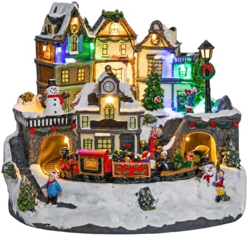 MUMTOP Christmas Houses, Light Up Christmas Village with Train and Music