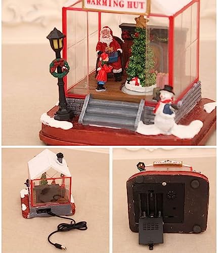 Handcraft Christmas House Collectible with Rotating Train and Musical Wind Players USB Battery for Display Collectable Decor Building