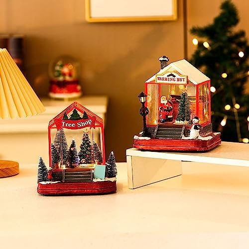 Handcraft Christmas House Collectible with Rotating Train and Musical Wind Players USB Battery for Display Collectable Decor Building