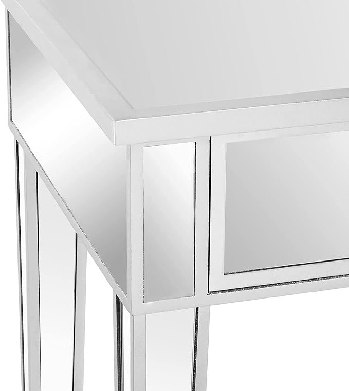 VINGLI Mirrored End Table with Drawer Silver Modern Nightstand/Bedside/Accent Table Set of 2 for Small Space,Living Room,Bedroom,15.7" L x 15.7" W x 24" H,Mirror