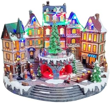 MOMENTS IN TIME Animated City Hall Town Center 12.6” Lighted Christmas Village Building with Rotating Tree, LED Lights, Music & Adapter Hand-Painted Polyresin Holiday Display Holiday Scene
