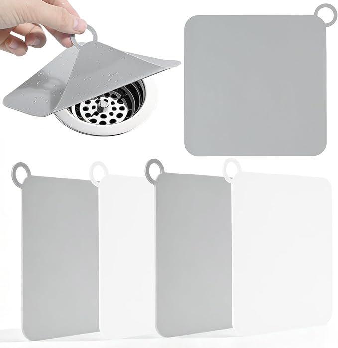 4-Pack Silicone Floor Drain Covers, 6x6 Inch Anti-Odor Mats Deodorizing Plugs, Universal Flat Drain Cover for Shower Tub Stopper, Kitchen, Laundry, Bathroom