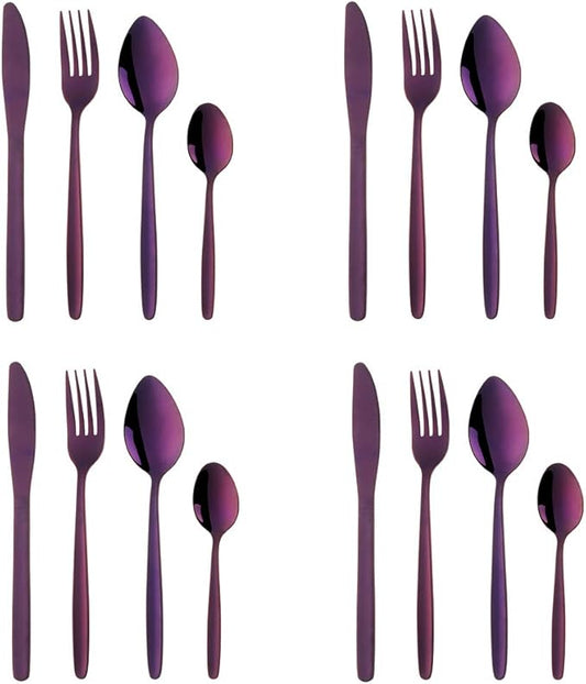 BuyGo Purple Silverware Flatware Set, 16-Piece Light Weight Stainless Steel Eating Utensil Service for 4, Include Knife Fork Spoon, Dishwasher Safe