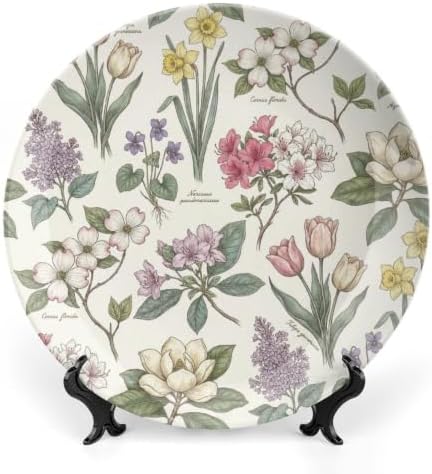 Botanical Floral Decorative Plates 10 Inch Bone China Wall Plates with Stand Home & Office