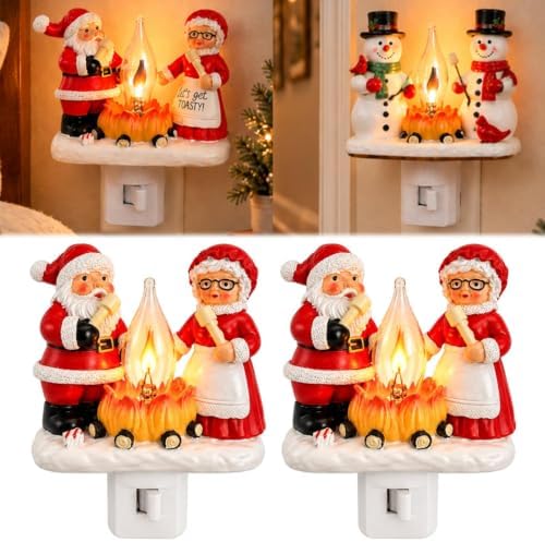 Santa Claus Night Light Resin Christmas Wall Lamp Magical Fireplace Lantern