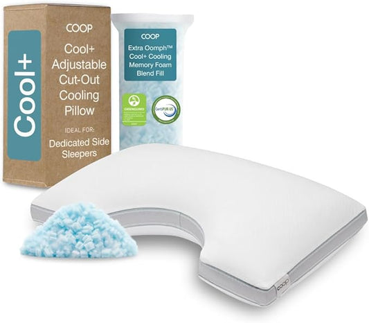Coop Home Goods Cool+ Cut-Out Adjustable Pillow King with Cooling Gel & Shoulder Cut-Out for Head Support, Side Sleeper Pillow, Neck Support for Sleeping, CertiPUR-US/GREENGUARD Gold