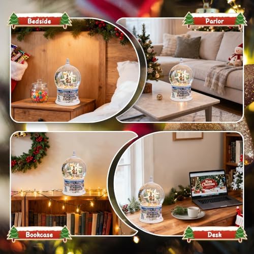 Large Christmas Snow Globes, Village Snow Globe Christmas Lantern,Rotating Train,Musical Glitter Globe,10.2 Inch, LED Lights,USB&Battery Operated, Christmas Decoration Gift for Home