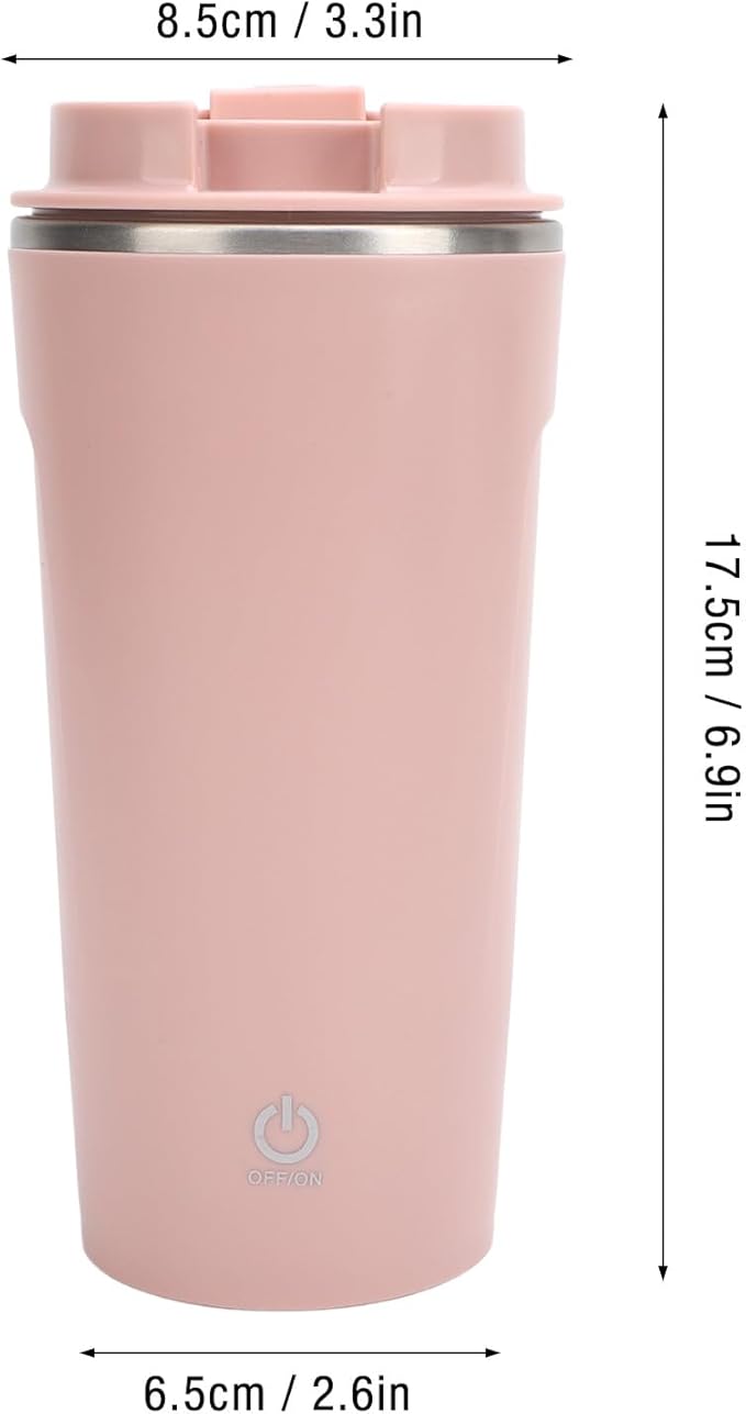 Generic Self Stirring Coffee Mug, Rechargeable Stainless Steel Auto Mixing Cup with Lid, 400ml IP6 Coffee Stirring Cup, Rechargeable Self Mixing Cup for Office Car Home Use, Pink