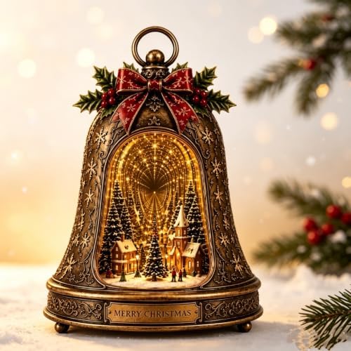 Lighted 3D Christmas Village Infinity Bell for Mantel Mirror
