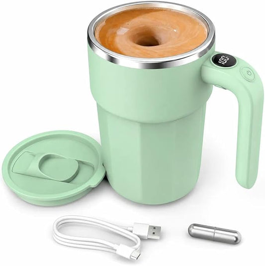 Self Stirring Coffee Mug, 12oz Rechargeable Magnetic Mixing Cup with Temperature Display, 316 Stainless Steel Electric Stirring Cup with Lid & Handle for Coffee, Cocoa, Matcha, Creamer, Mushroom Coffe