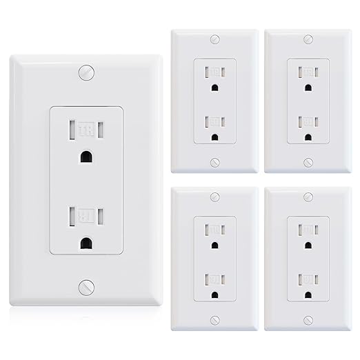 ELEGRP Decorator Wall Receptacle Outlet, Tamper Resistant 15 Amp Standard Electrical Wall Outlet, Residential Grade, Self-grounding, 125V, Wall Plate Included, UL Listed, Glossy White, 5 Pack