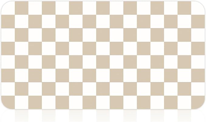 17" x 32" Checkered Dish Drying Mat for Kitchen Counter, Absorbent Coffee Bar Mat for Espresso Machine Coffee Countertops Accessories, Beige